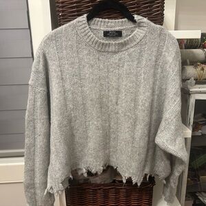 Bershka Light Gray Distressed Sweater